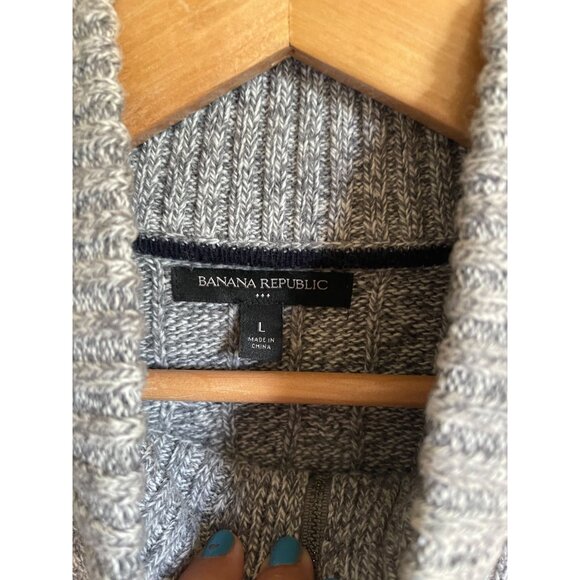 Banana Republic Factory Gray Mock Neck Full Zip Cardigan Sweater Size Large Wool - Picture 6 of 9